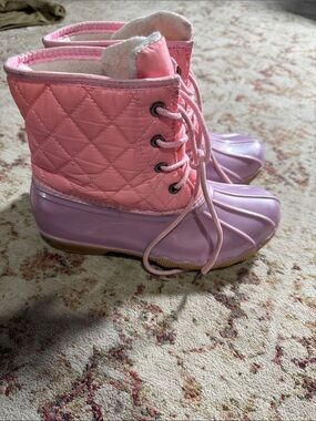 Toddler Girls Quilted Pink and Lavender Waterproof Duck Boots